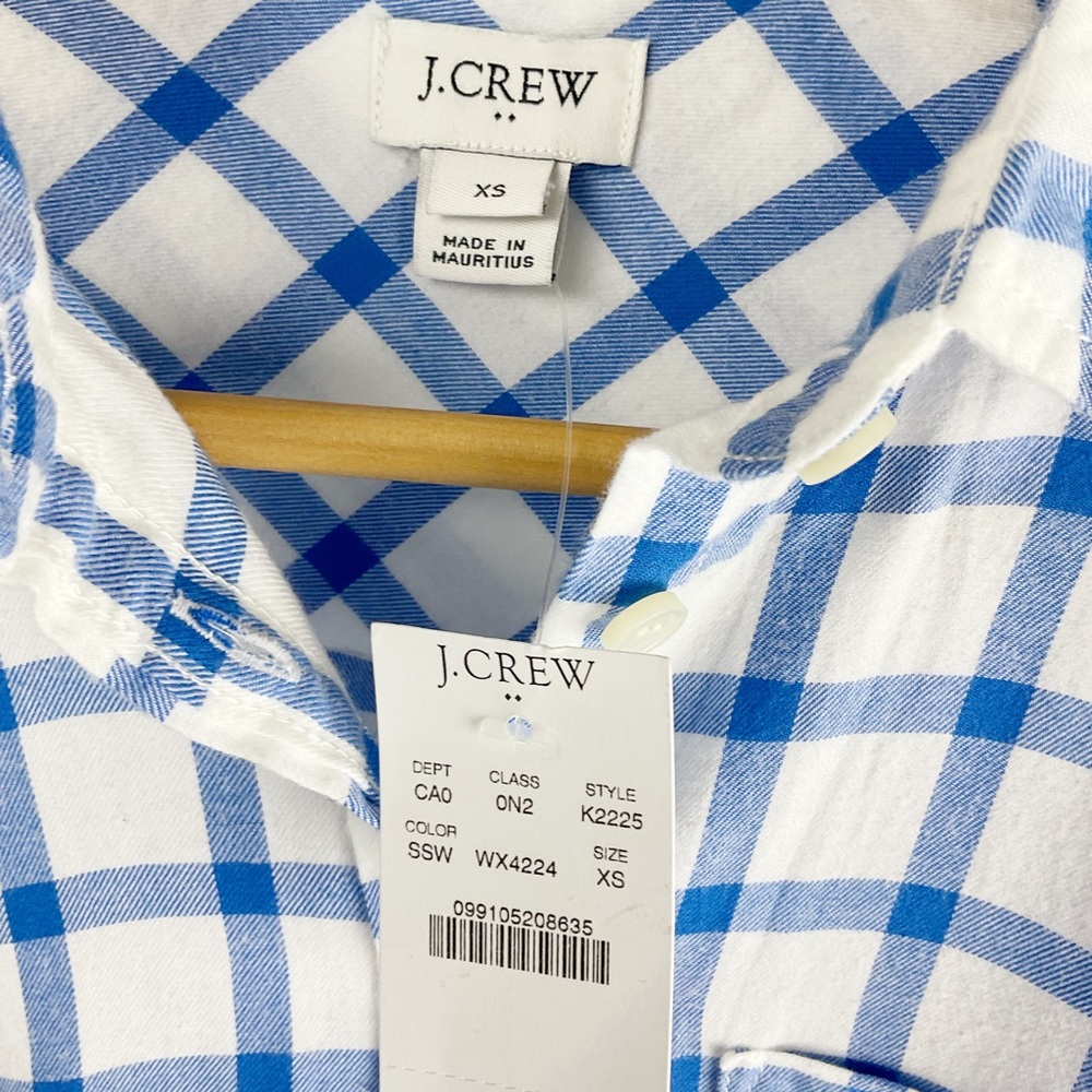 NWT J Crew Women’s Blue and White Flannel Shirt - Picture 3 of 5